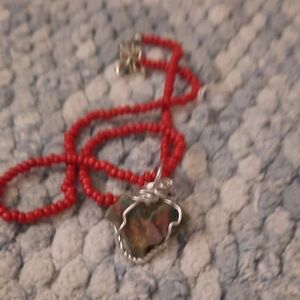 Vibrant Red and Silver Braided Necklace with Pendant